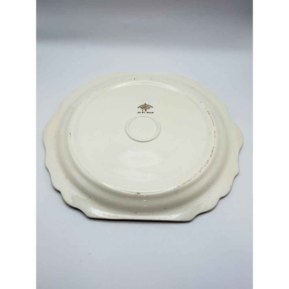 Harker Tulip Bouquet Handle Cake Plate 12 1/4" 22K Gold Trim Floral USA Vintage - Picture 6 of 7